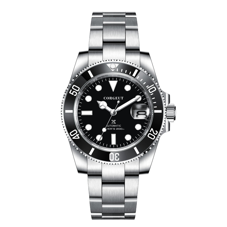 Corgeut 6001G Steel Silver Nails Matte Leather Automatic Watch