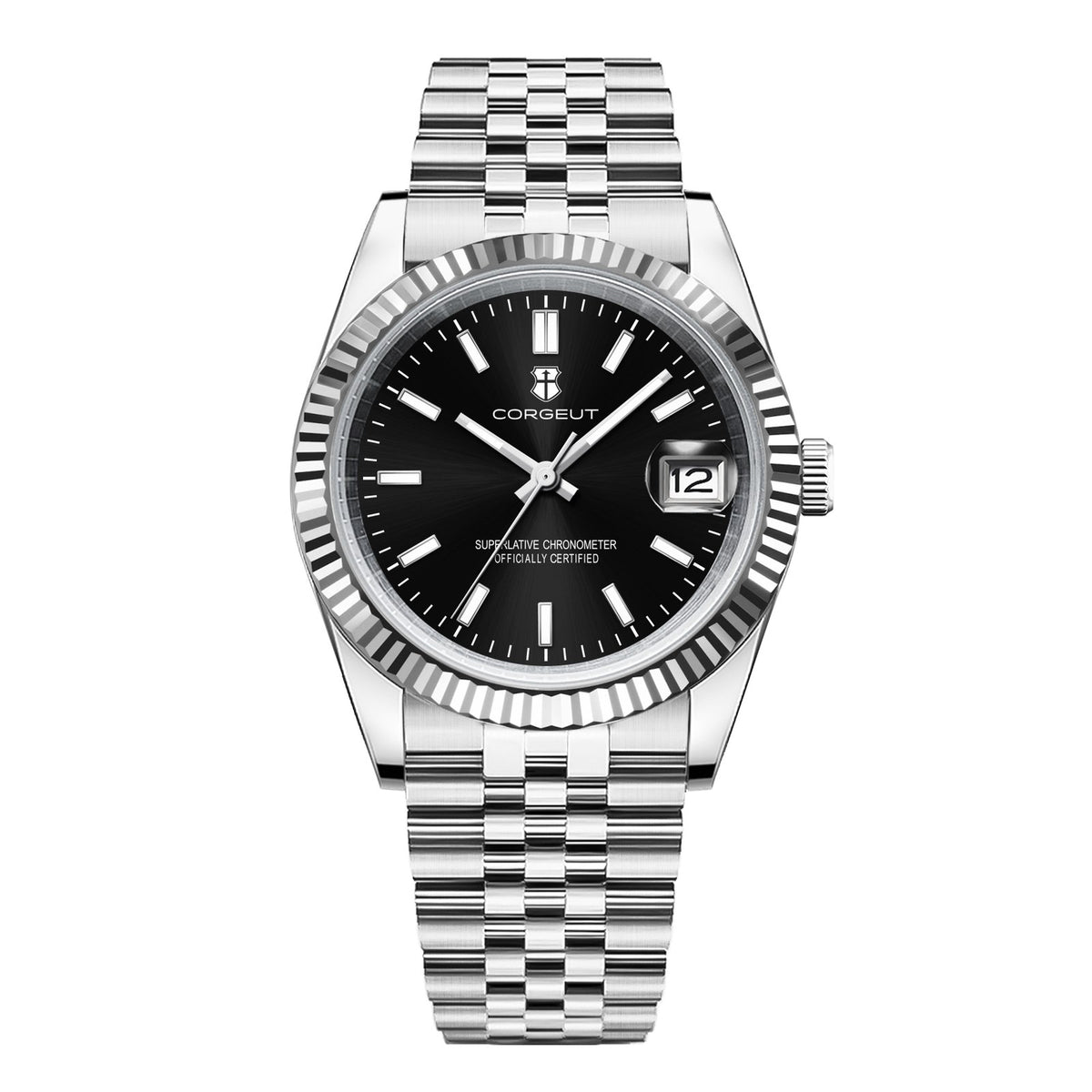 Corgeut 6002L Steel Round Bezel Matte Leather Automatic Watch