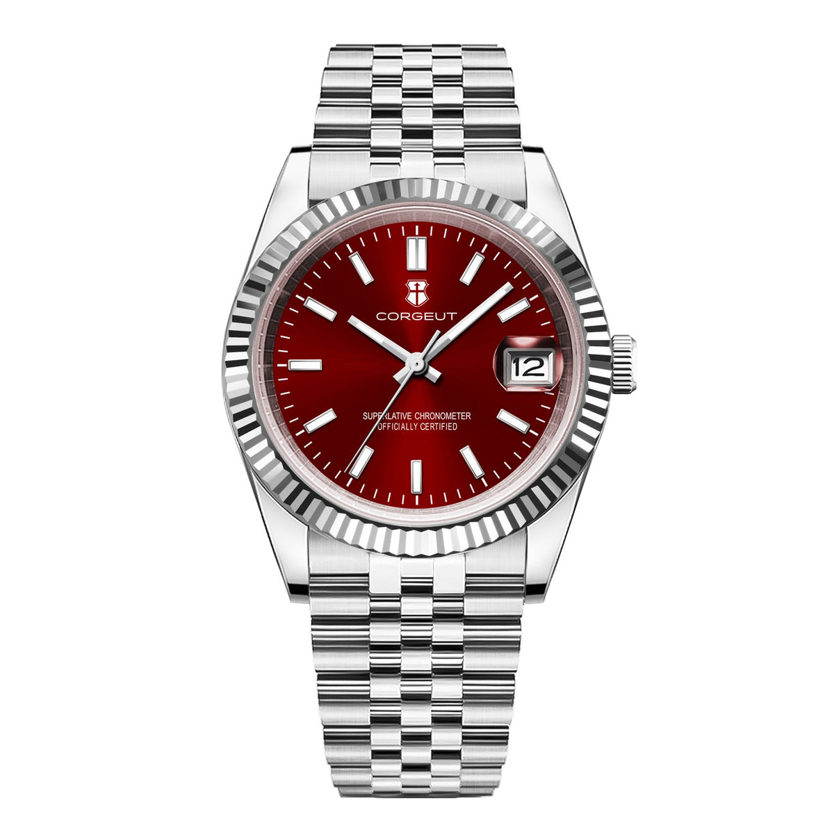 Corgeut 6002G Steel Fluted Bezel Jubilee Automatic Watch