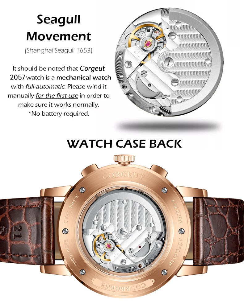 Corgeut 6016 Multifunction Automatic Watch - view 12