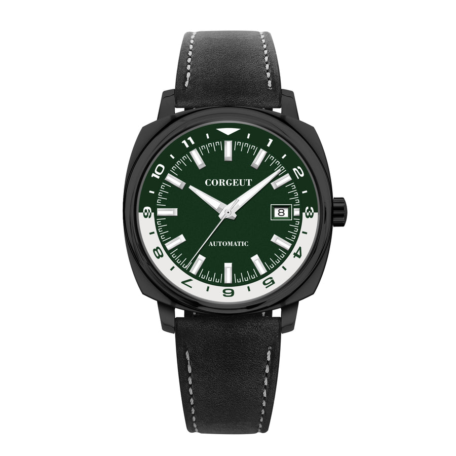 Corgeut 6019 Black PVD Leather Automatic Watch