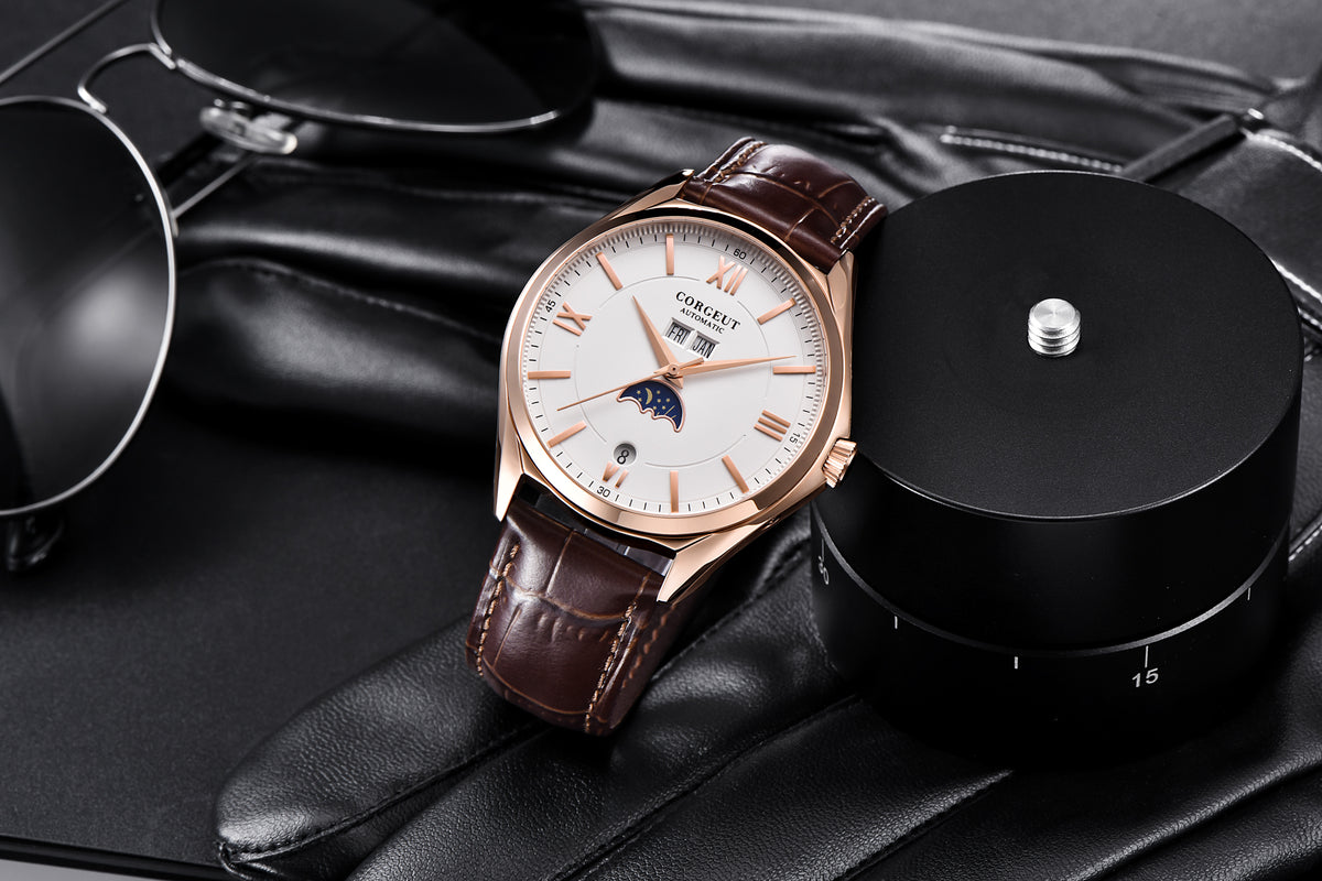 Corgeut 6651 Steel Leather Hand-Wound Watch