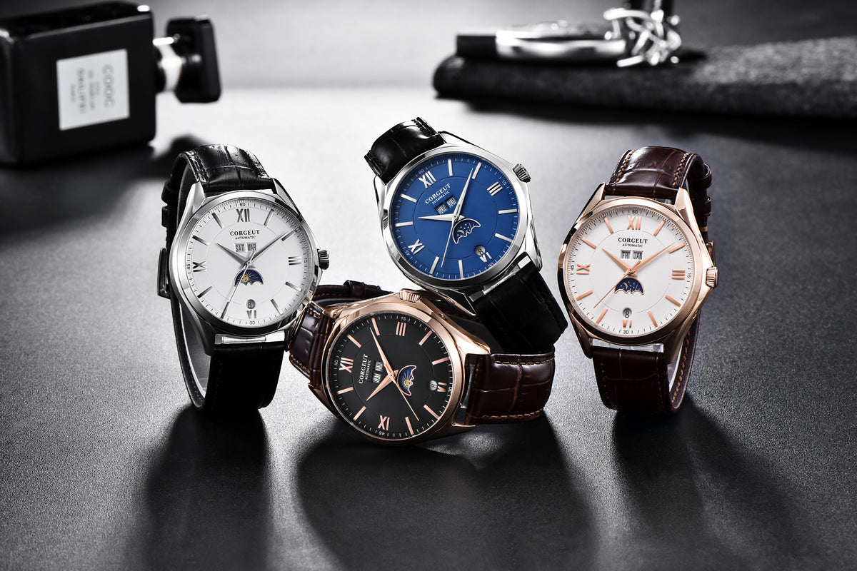 Corgeut 6651 Steel Leather Hand-Wound Watch
