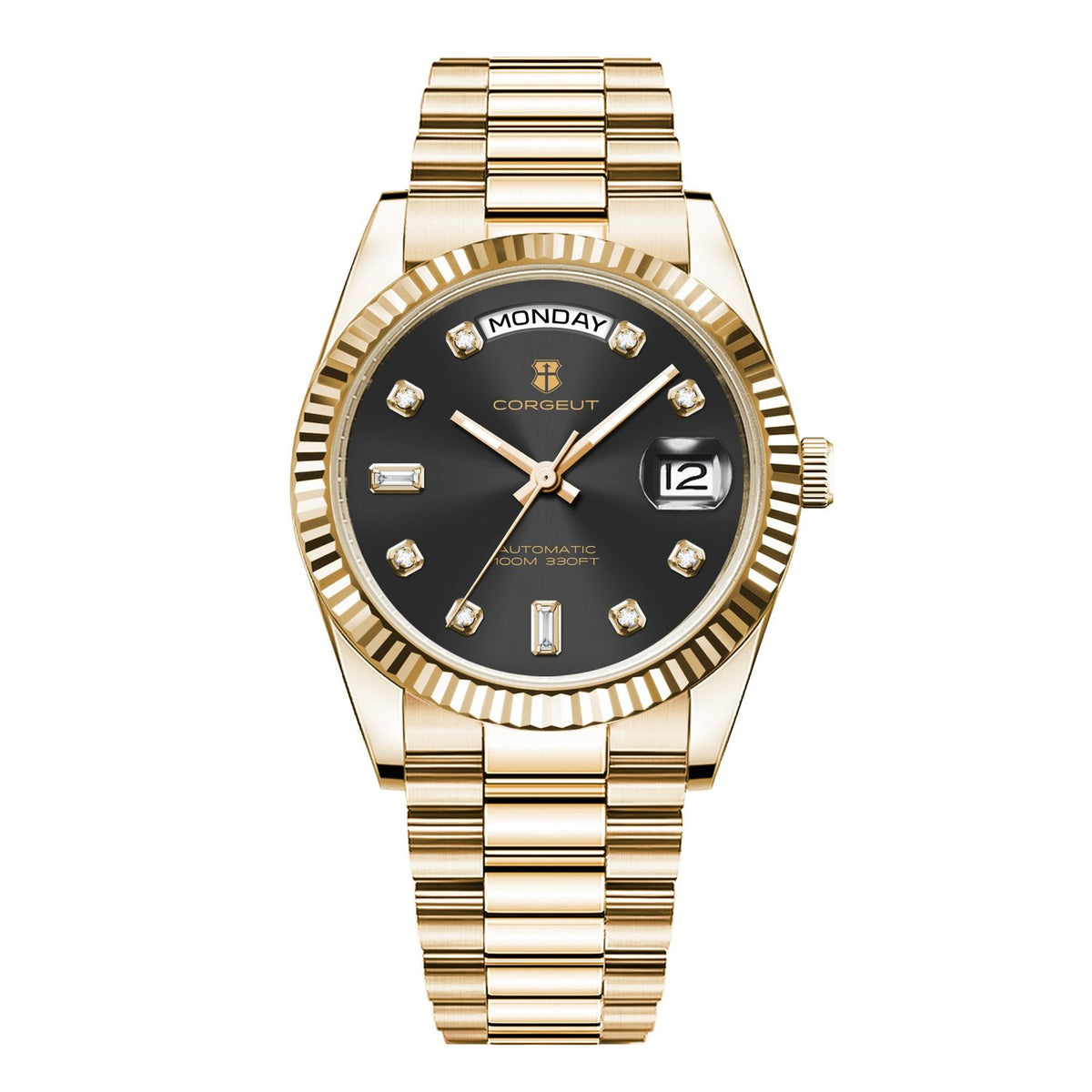 Corgeut 6002G Gold Fluted Bezel President Automatic Watch