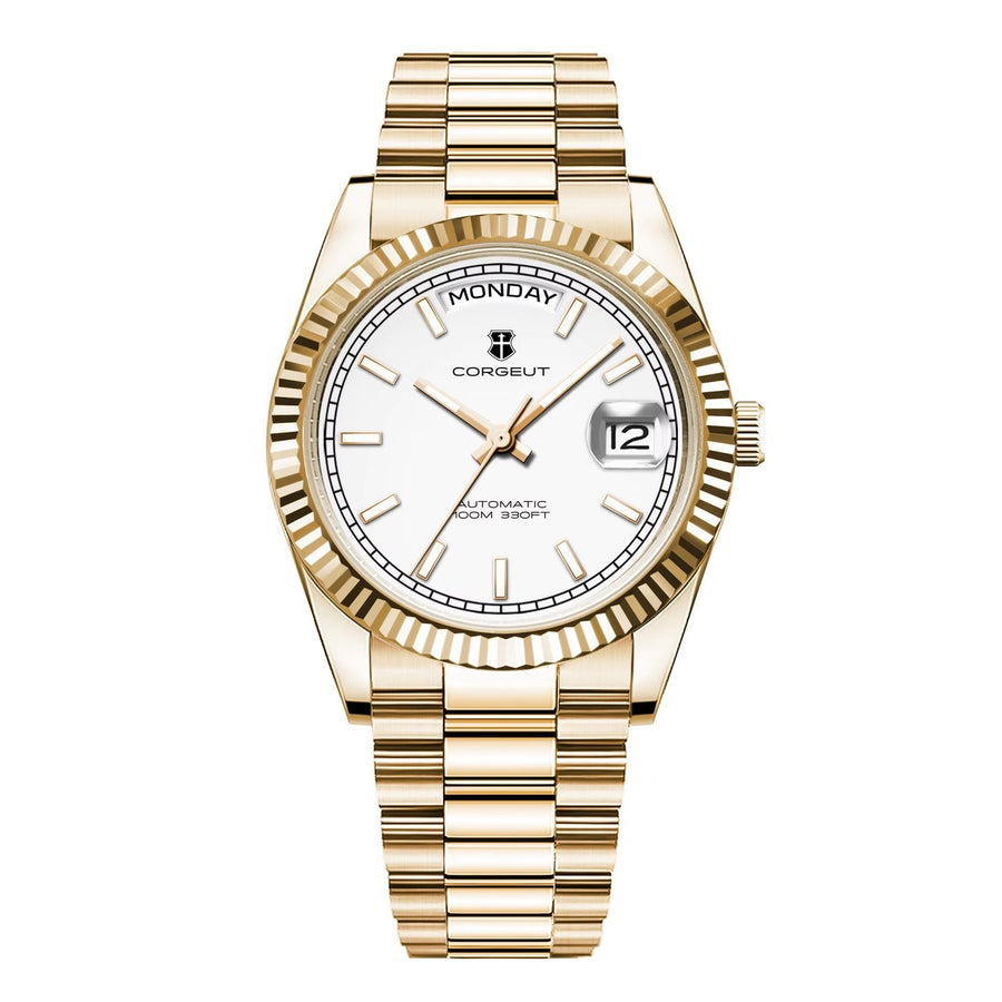 Corgeut 6002G Gold Fluted Bezel President Automatic