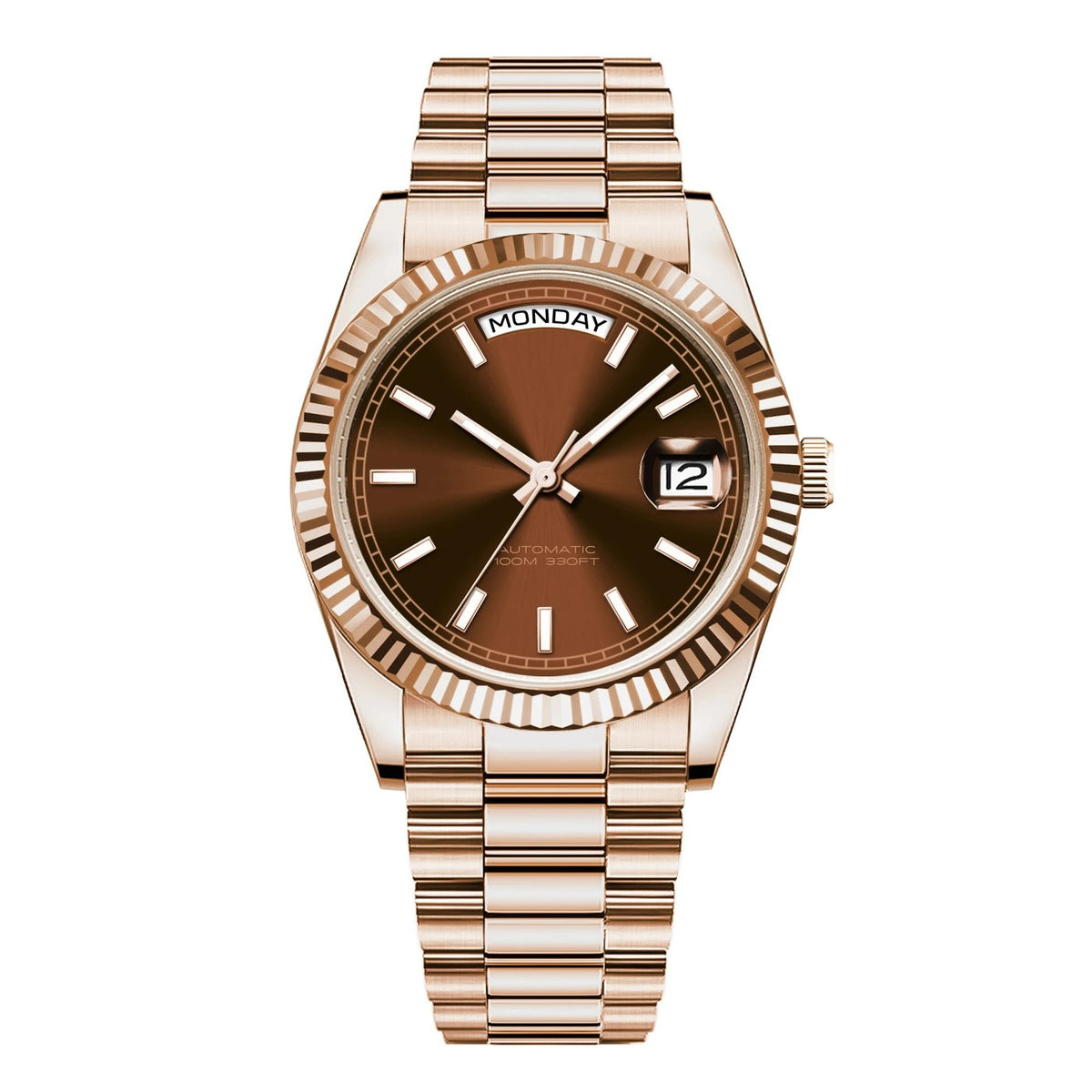 Corgeut 6002G Rose Gold Fluted Bezel President Automatic Watch