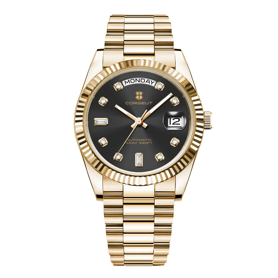 Corgeut 6002L Gold Fluted Bezel President Automatic Watch