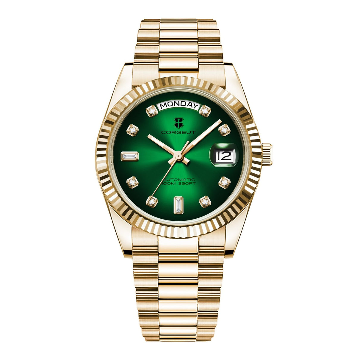 Corgeut 6002L Gold Fluted Bezel President Automatic Watch