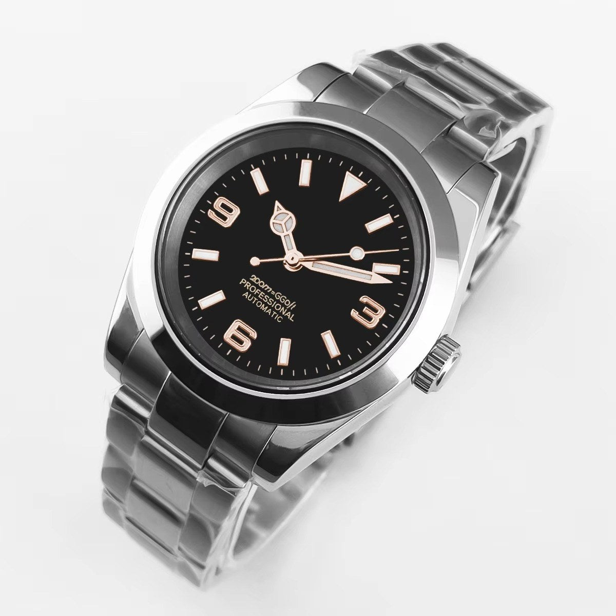Corgeut 6002L Steel Slanted Bezel Matte Leather Automatic Watch