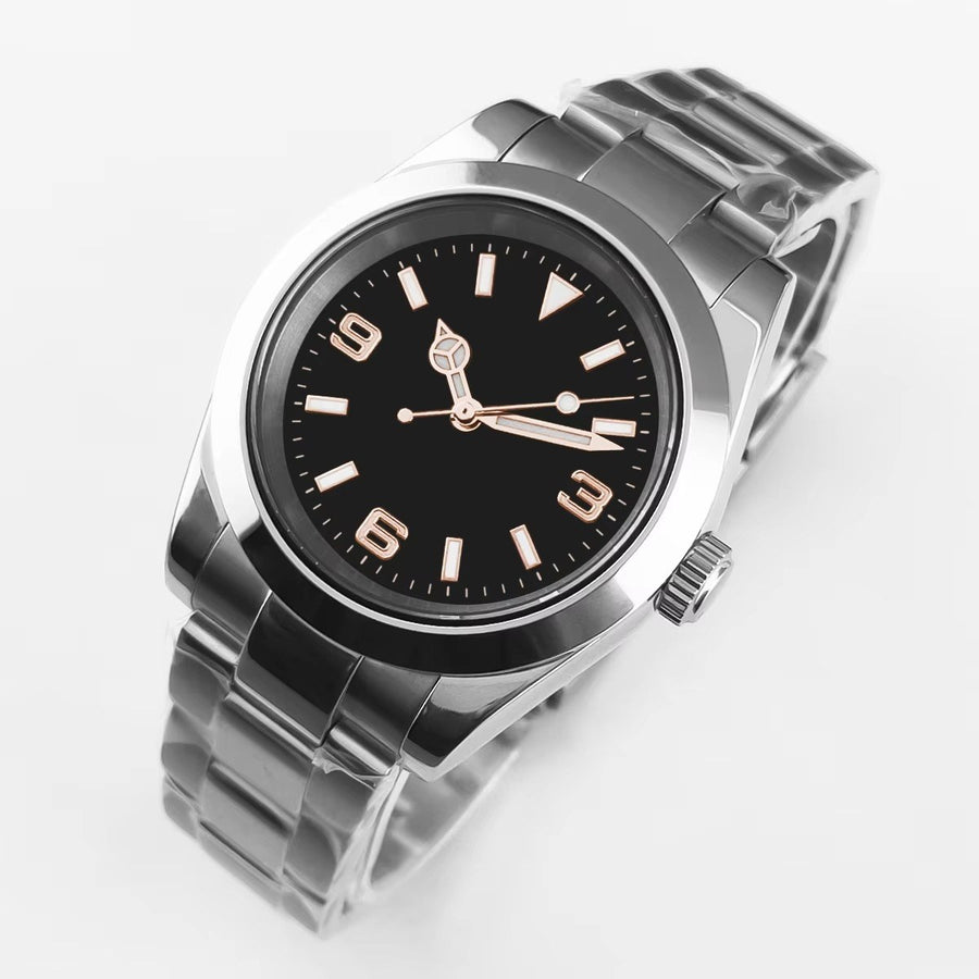 Corgeut 6002L Steel Slanted Bezel Matte Leather Automatic Watch