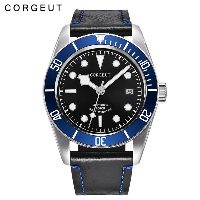 Corgeut 6009 Steel Leather Automatic Watch