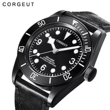 Corgeut 6009 Black PVD Leather Automatic Watch