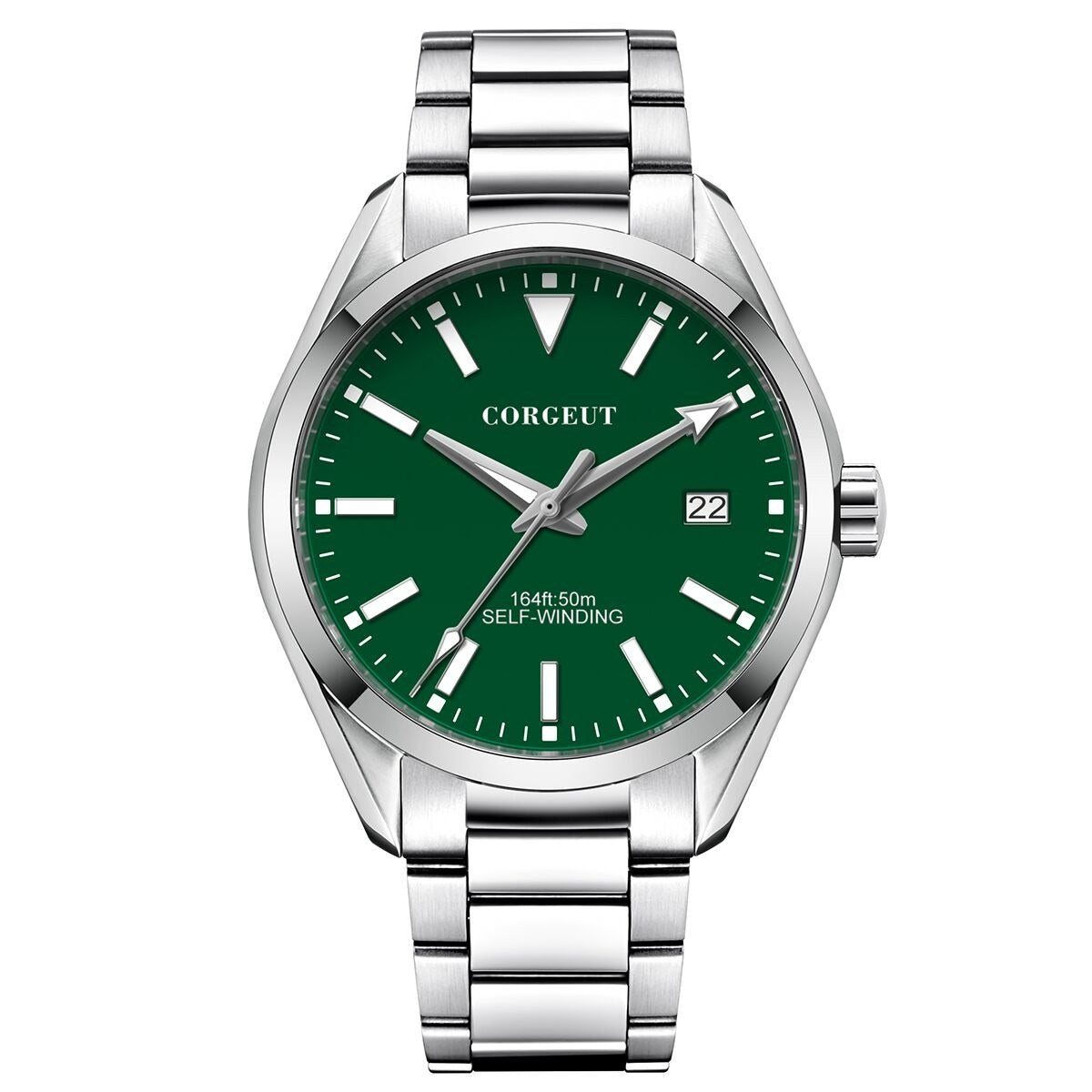 Corgeut 6010 Polished Steel Bracelet Automatic Silver Nails & Steel Hands