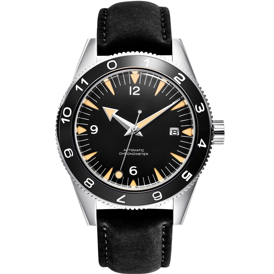Corgeut 6013 Steel Black Bezel Leather Automatic