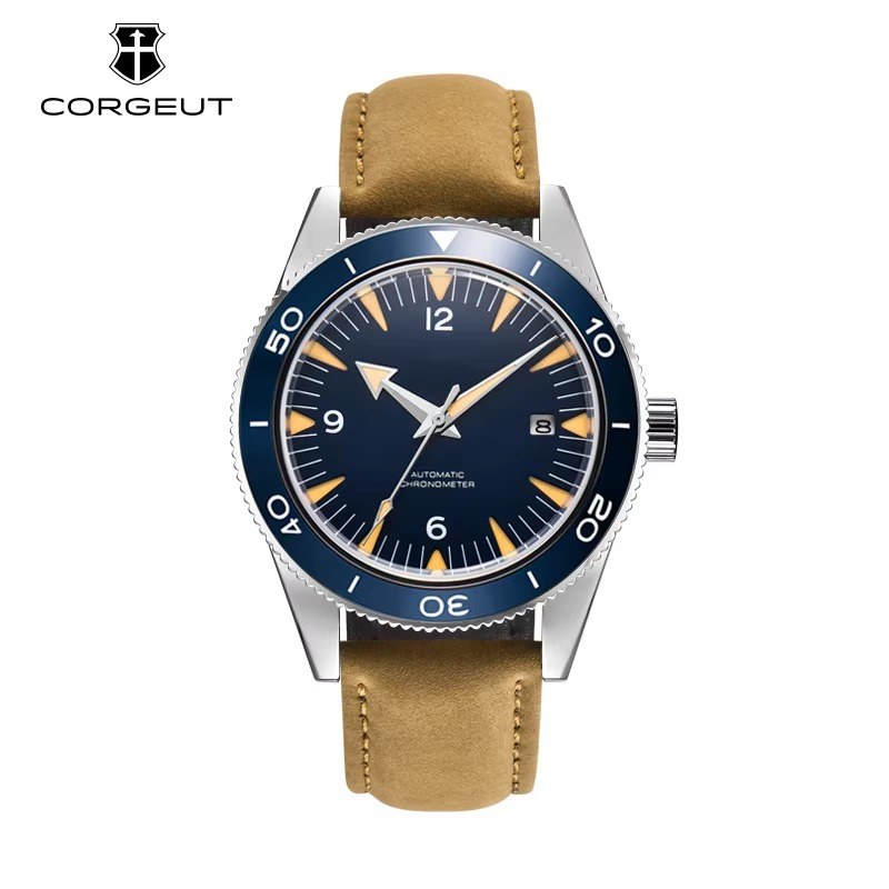 Corgeut 6013 Steel Blue Bezel Leather Automatic