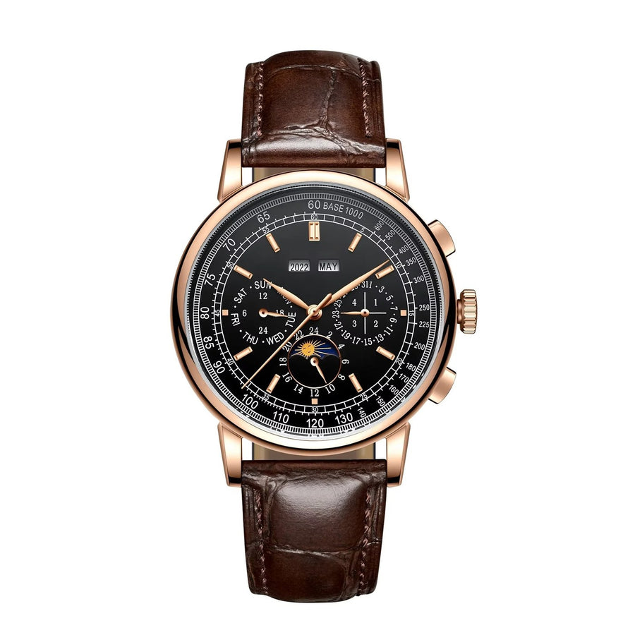 Corgeut 6016 Rose Gold Leather Hand-Wound Watch