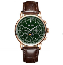Corgeut 6016 Rose Gold Leather Hand-Wound Watch