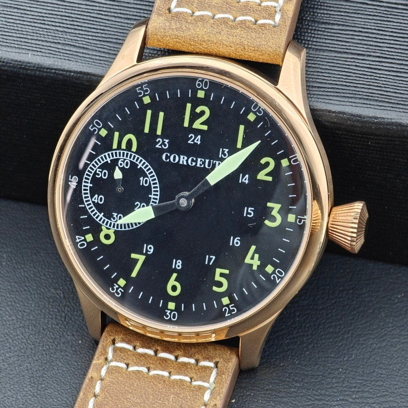 Corgeut 6023 Rose Gold Leather Hand-Wound Watch