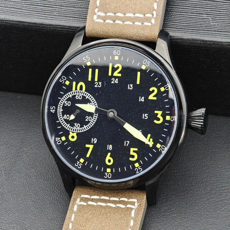 Corgeut 6023 Black PVD Leather Hand-Wound Watch