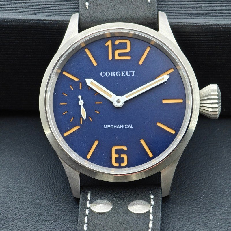 Corgeut 6025 Steel Leather Hand-Wound Watch