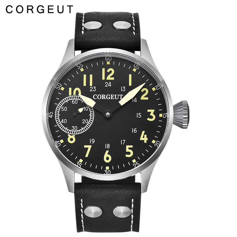 Corgeut 6025 Steel Leather Hand-Wound Watch
