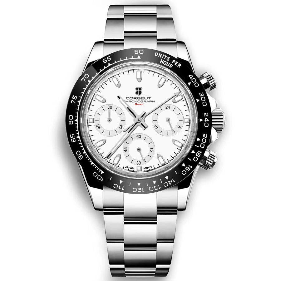 Corgeut 9002 Steel Black Bezel Steel Bracelet Quartz Watch