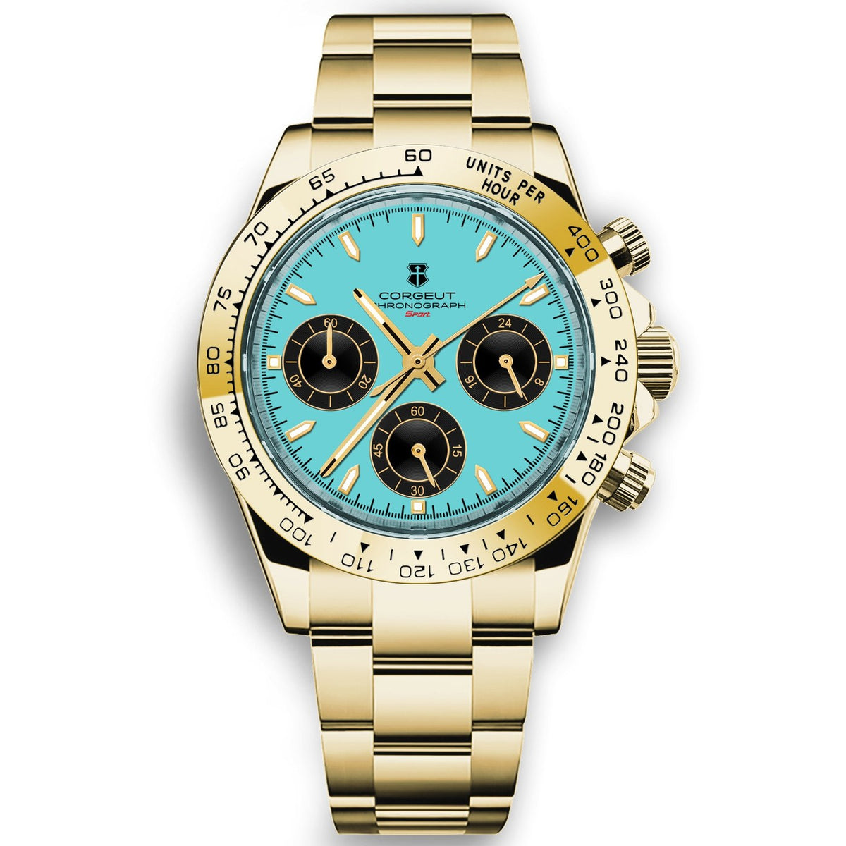 Corgeut 9002 Gold Smooth Bezel Steel Bracelet Quartz Watch